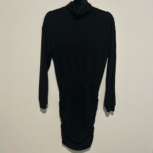 Elegant Black Ribbed Bodycon Turtleneck Dress
